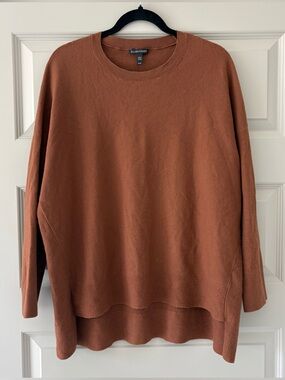 Eileen Fisher Brown Boxy Wool Blend Crewneck Sweater Long Sleeve Knit